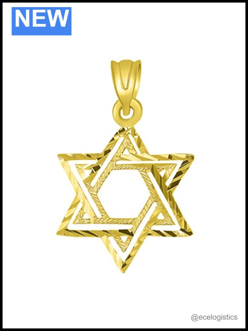 Solid 14K Yellow Gold Textured Hebrew Star of David Pendant